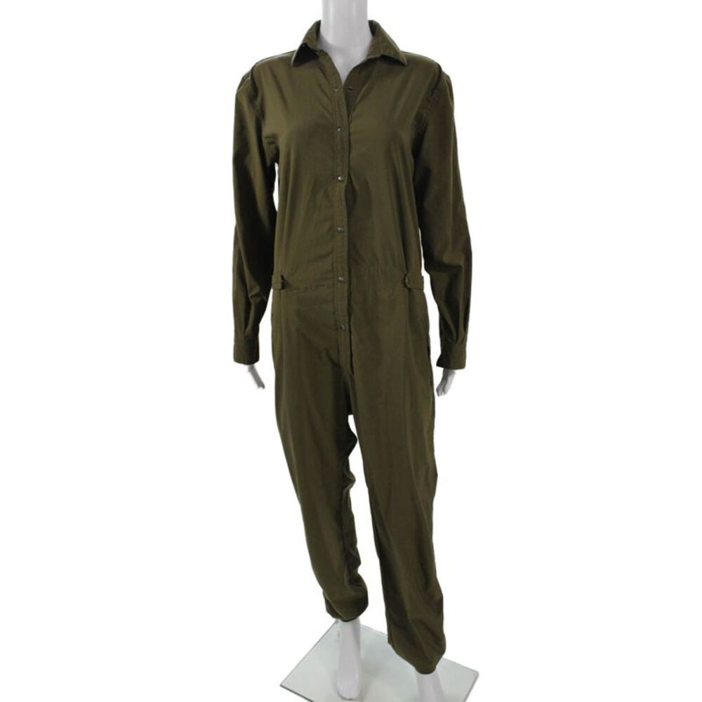 925 Fit Womens Jumpsuit Green Collared Long Sleeve Solid Size XS